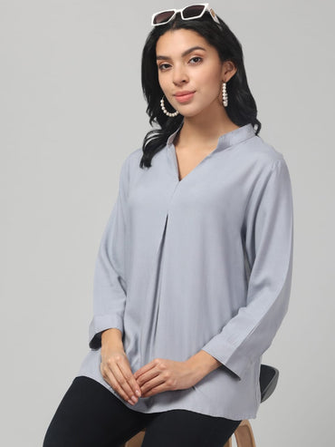 Light Grey Rayon Pleated Top