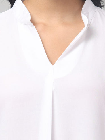 White Rayon Pleated Top