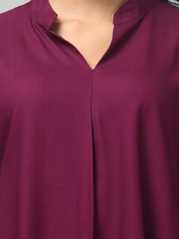 Brinjal Rayon Pleated Top