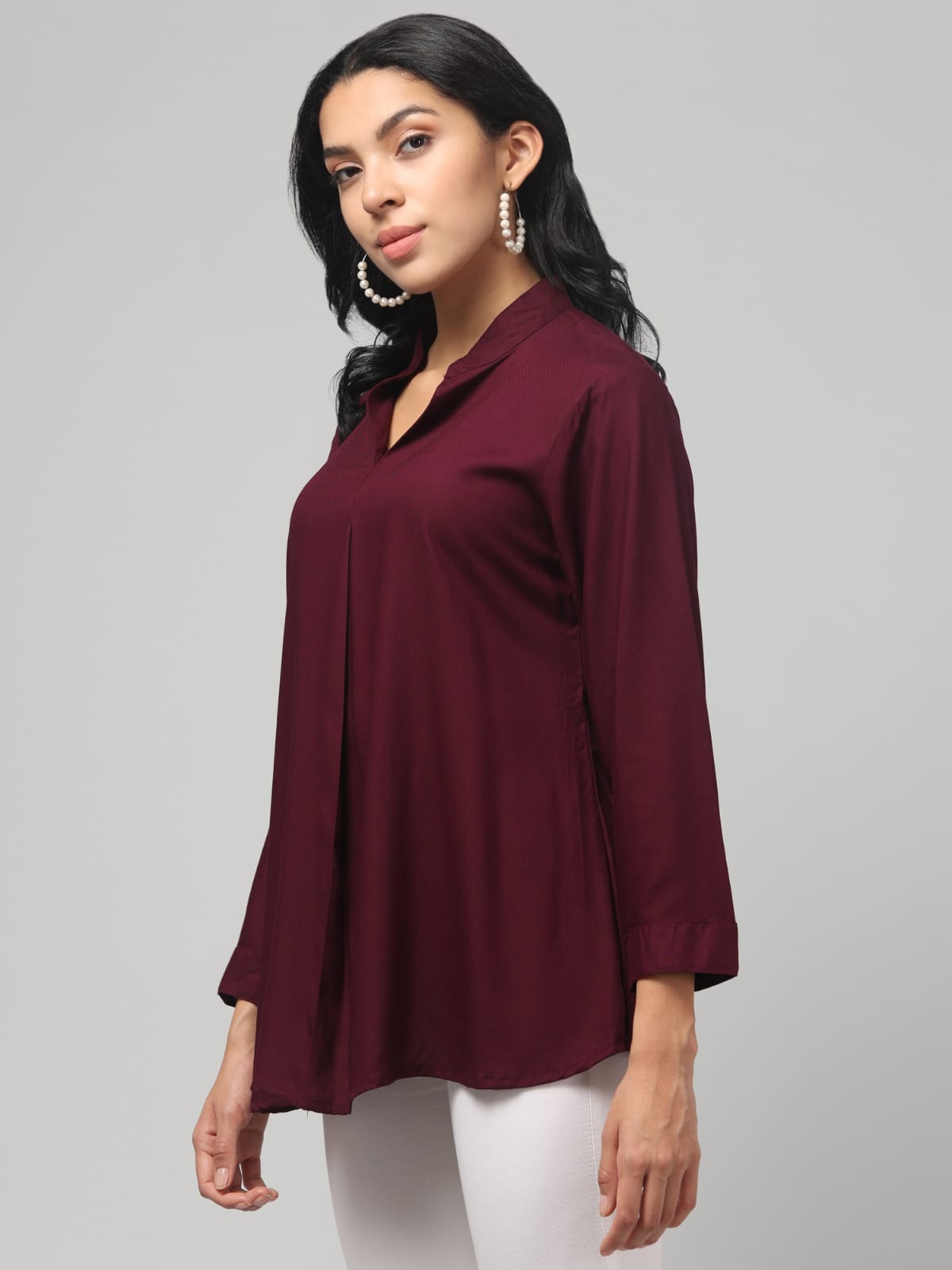 Dark Purple Rayon Pleated Top