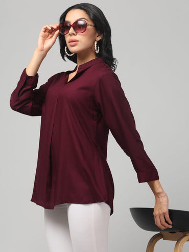 Dark Purple Rayon Pleated Top