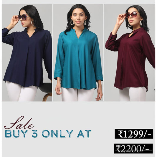 Hosita Royal, Ice Blue and Purple Rayon Pleated Top