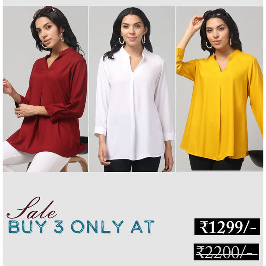 Hosita Maroon, Mustard and White Rayon Pleated Top
