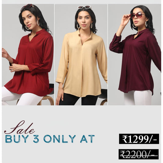 Hosita Maroon, Caramel and Purple Rayon Pleated Top