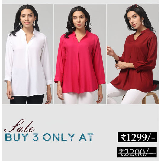 Hosita White, Magenta and Maroon Rayon Pleated Top