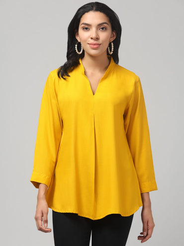 Mustard Yellow Rayon Pleated Top