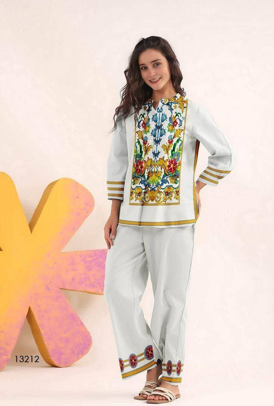 Bespoke Embroidery White Rayon Co Ord Set