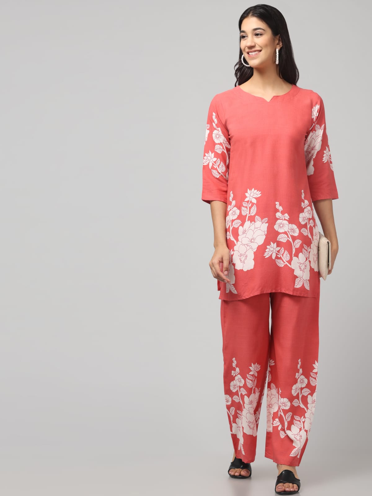 Floral Printed Orange Red Co Ord Set