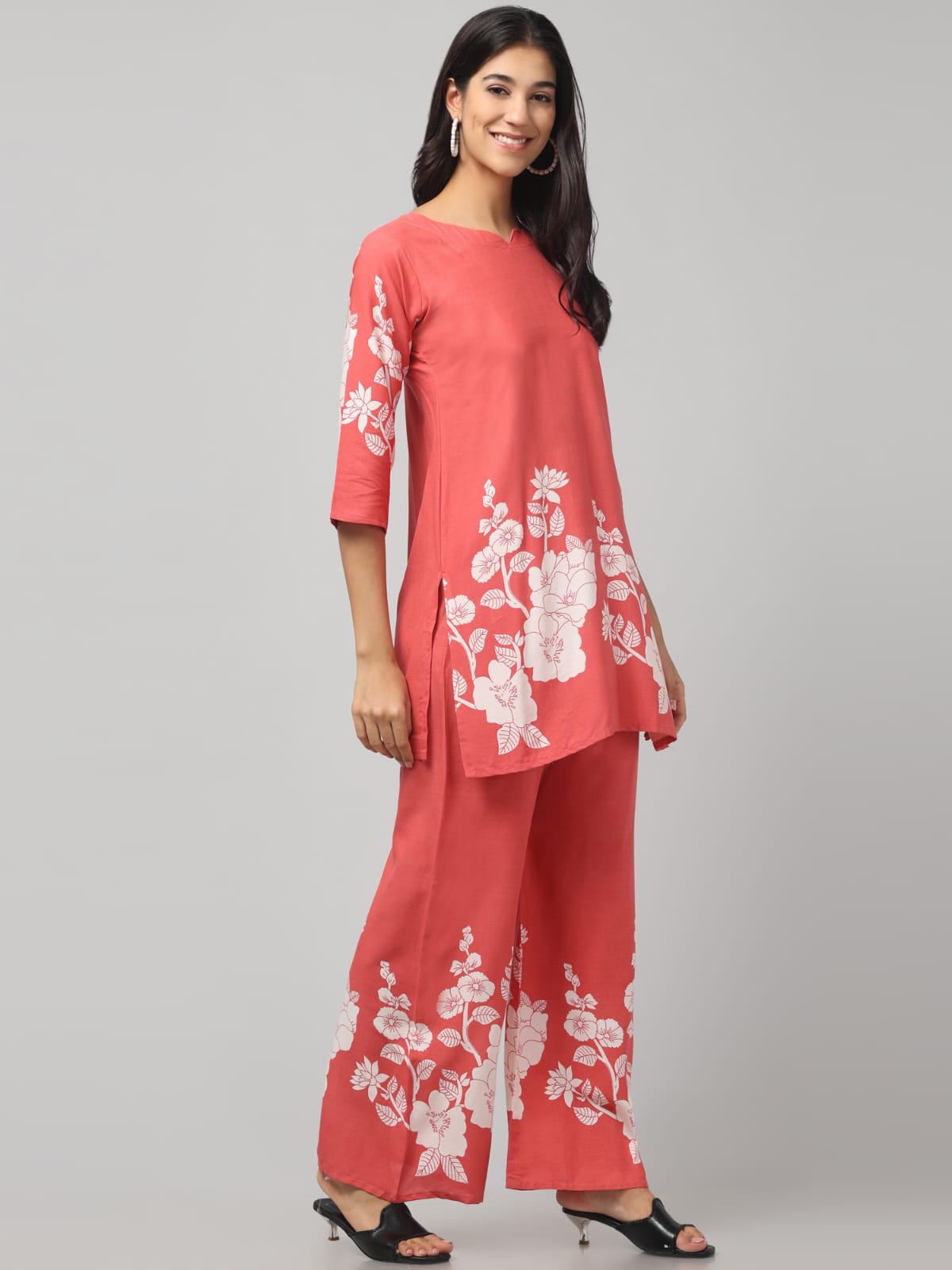Floral Printed Orange Red Co Ord Set