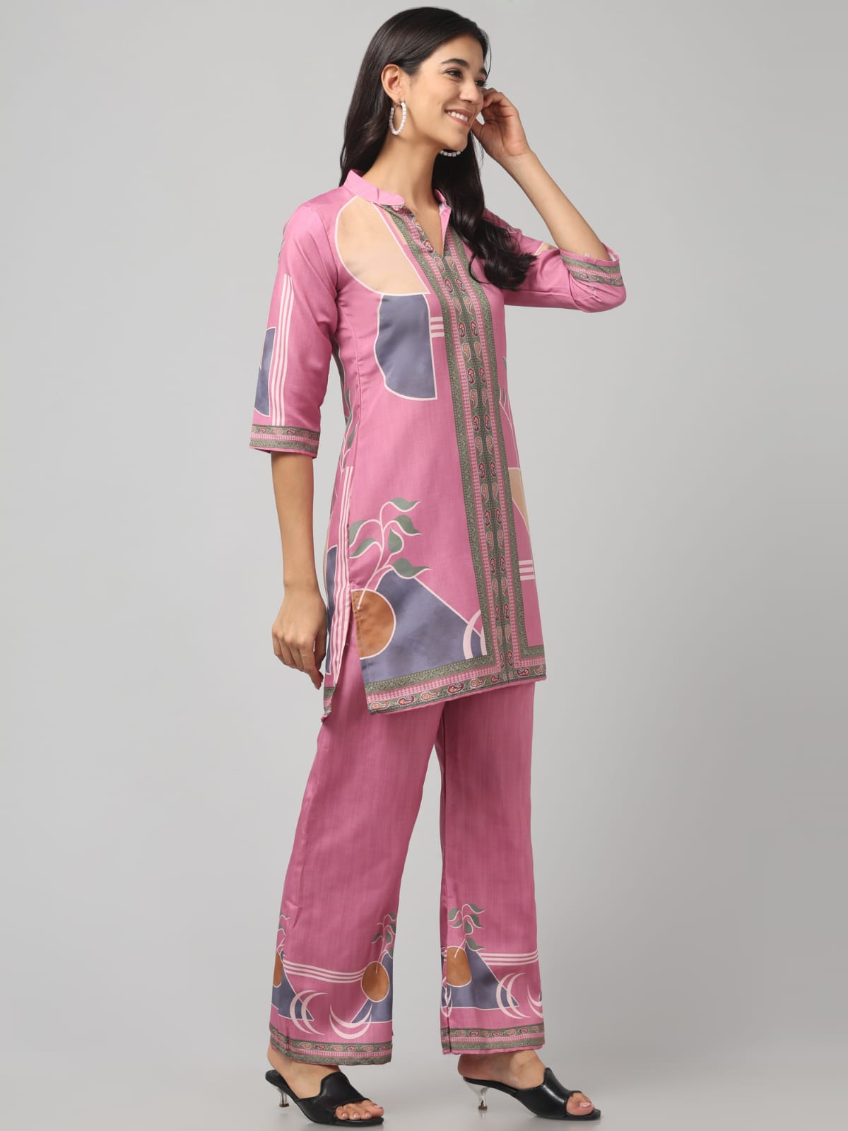 Aesthetic Pink With Embroidery Print Co Ord Set
