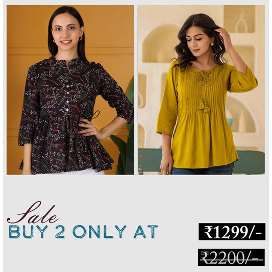 Hosita Lime Green and Black cotton Tunic Combo