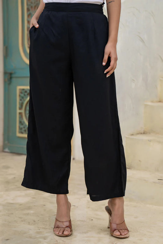Black Solid Viscose Palazzo Pants