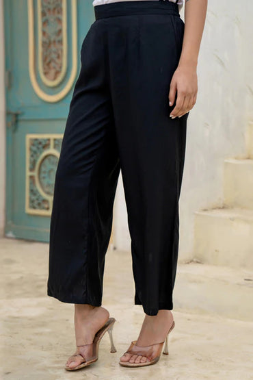 Black Solid Viscose Palazzo Pants