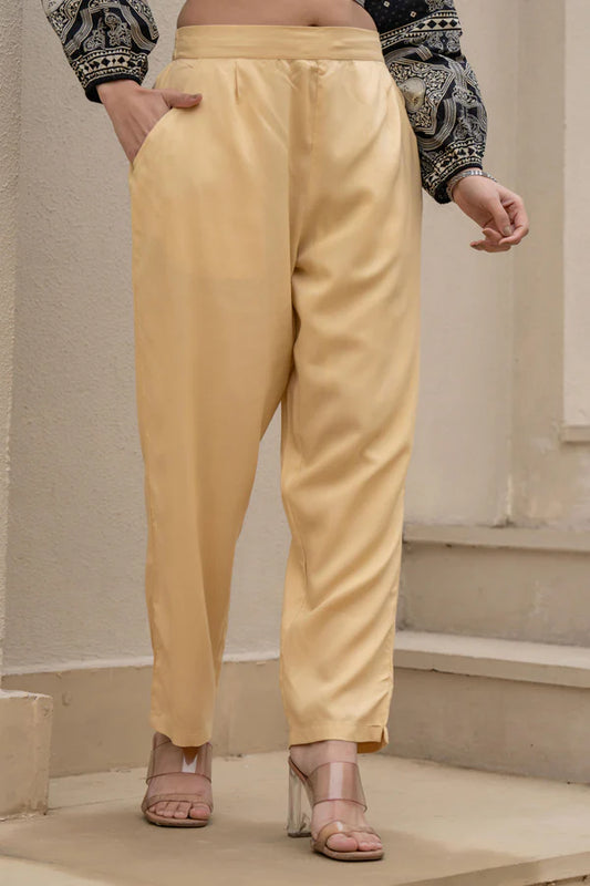 Gold Solid Viscose Pants