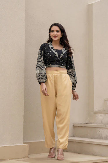 Gold Solid Viscose Pants