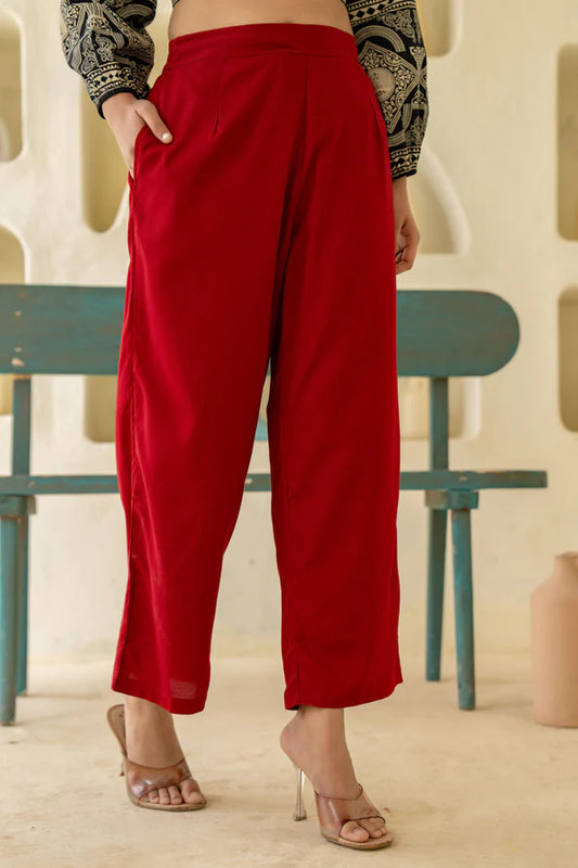 Maroon Solid Viscose Palazzo Pants