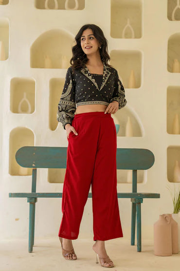 Maroon Solid Viscose Palazzo Pants