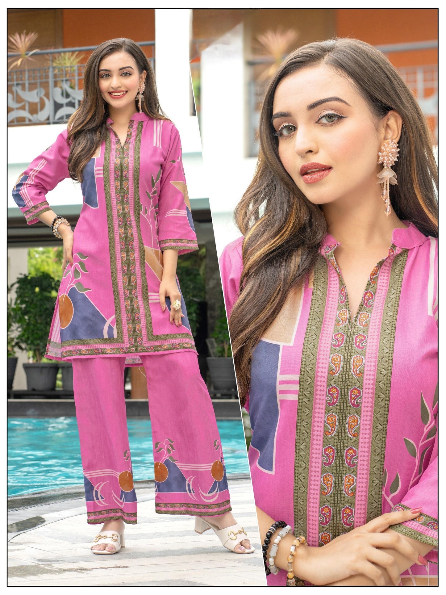 Aesthetic Pink With Embroidery Print Co Ord Set