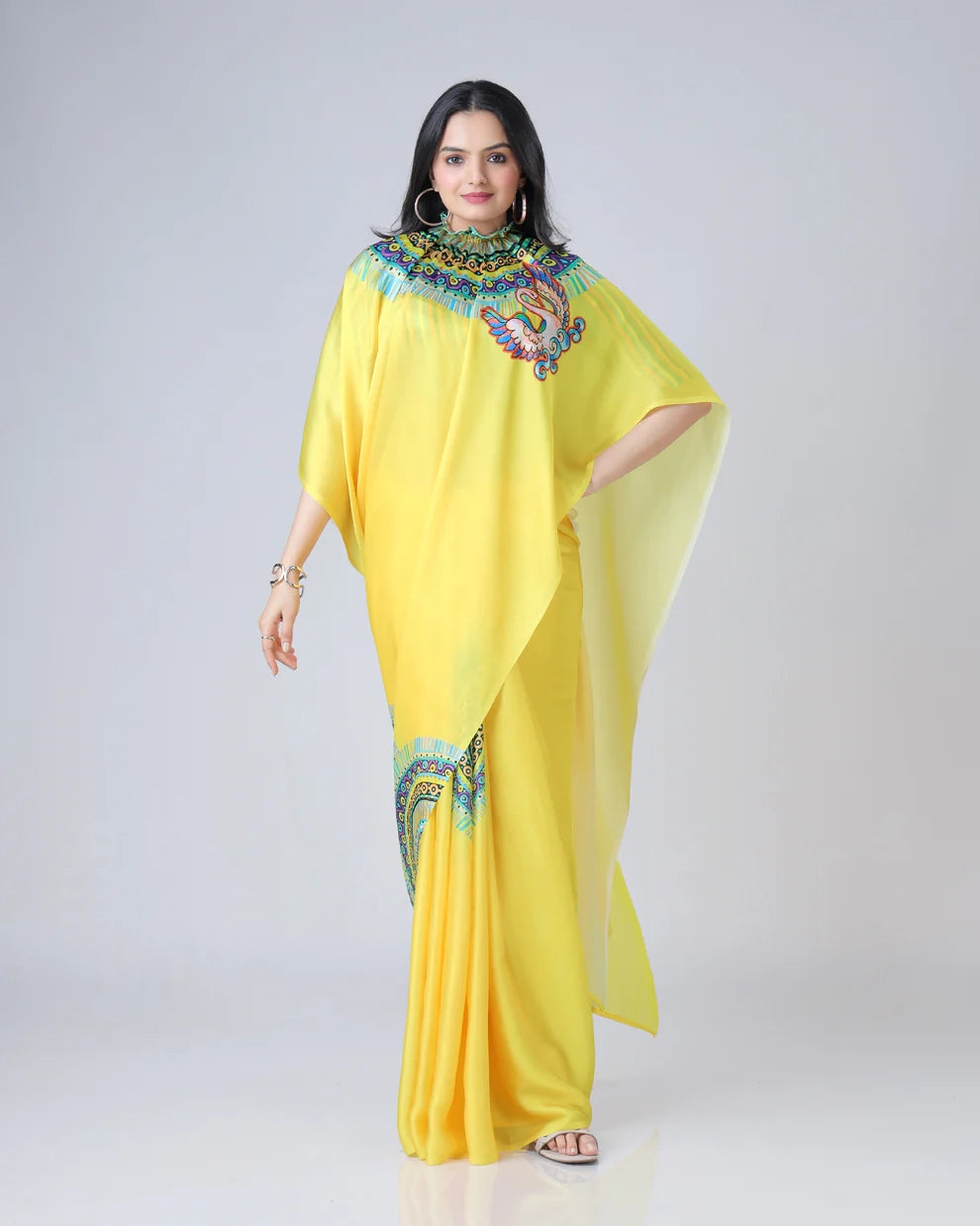 Hosita Yellow Traditional Freehand Saree