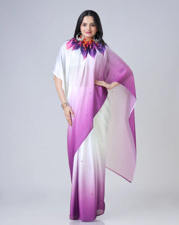 Hosita Violet Touch WoW Floral Ombre Freehand Designer Saree