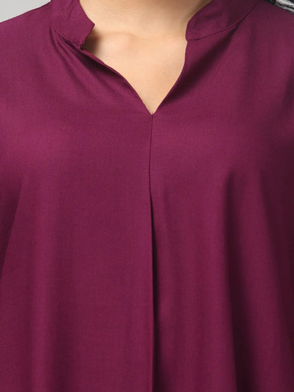 Hosita Brinjal, Ice Blue and Black Rayon Pleated Top