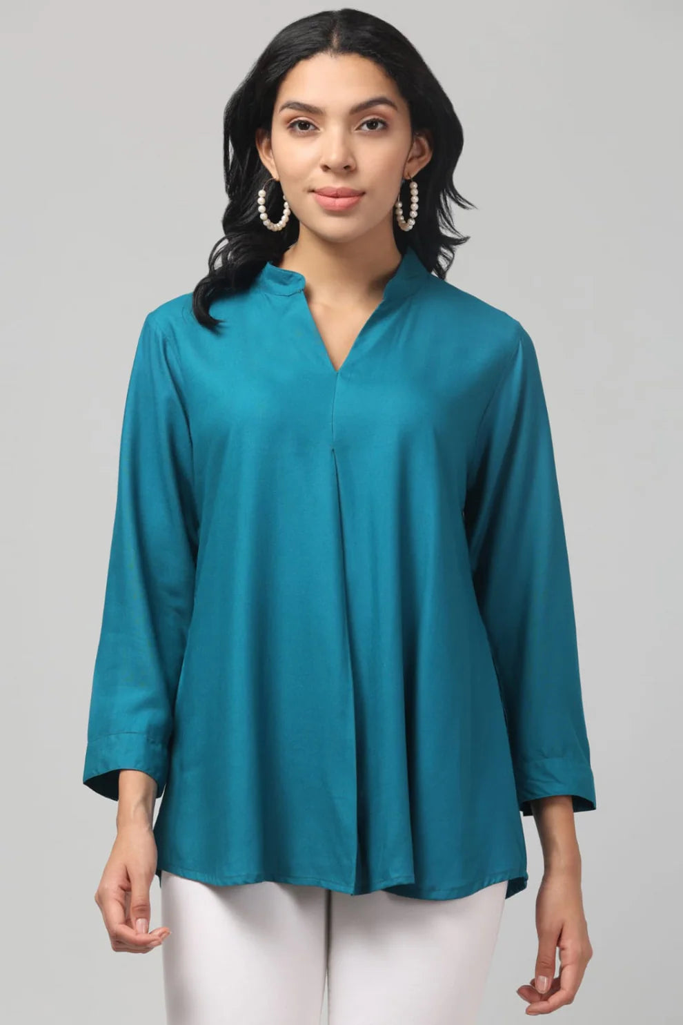 Hosita Royal, Ice Blue and Purple Rayon Pleated Top