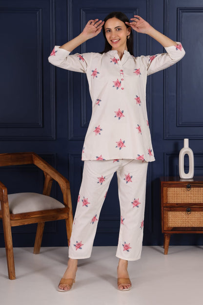 Blush Rose Cotton Co-ord Set – Soft Bloom Edition
