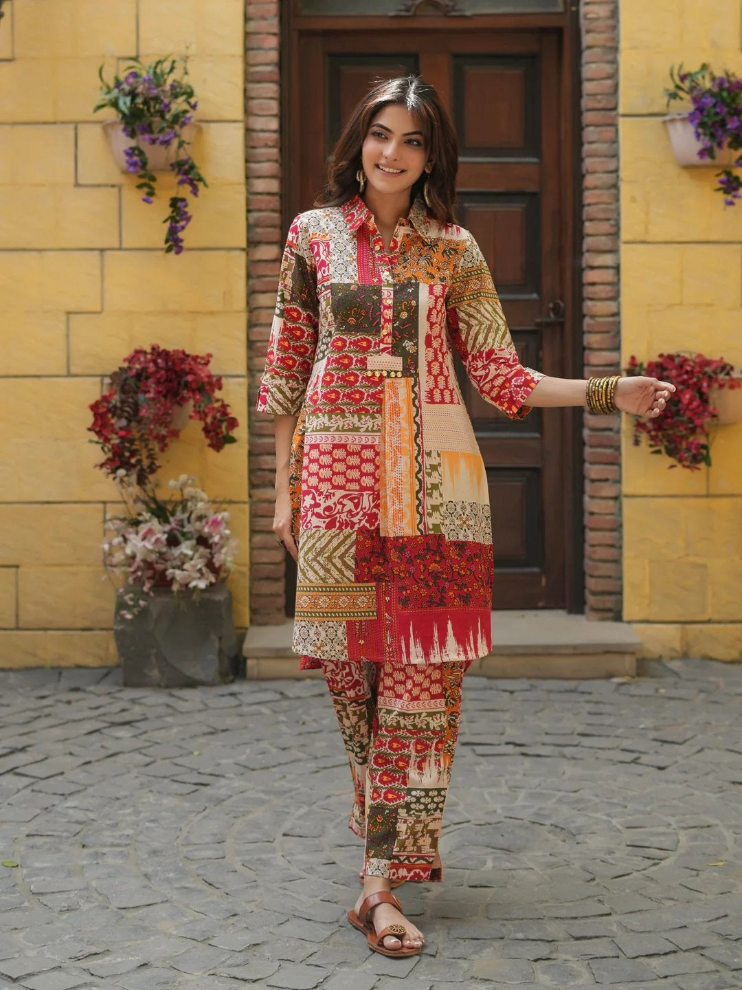 Beautiful Vine maroon Based Vibrant Print  Co Ord Set