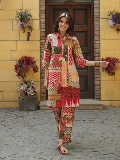 Beautiful Vine maroon Based Vibrant Print  Co Ord Set
