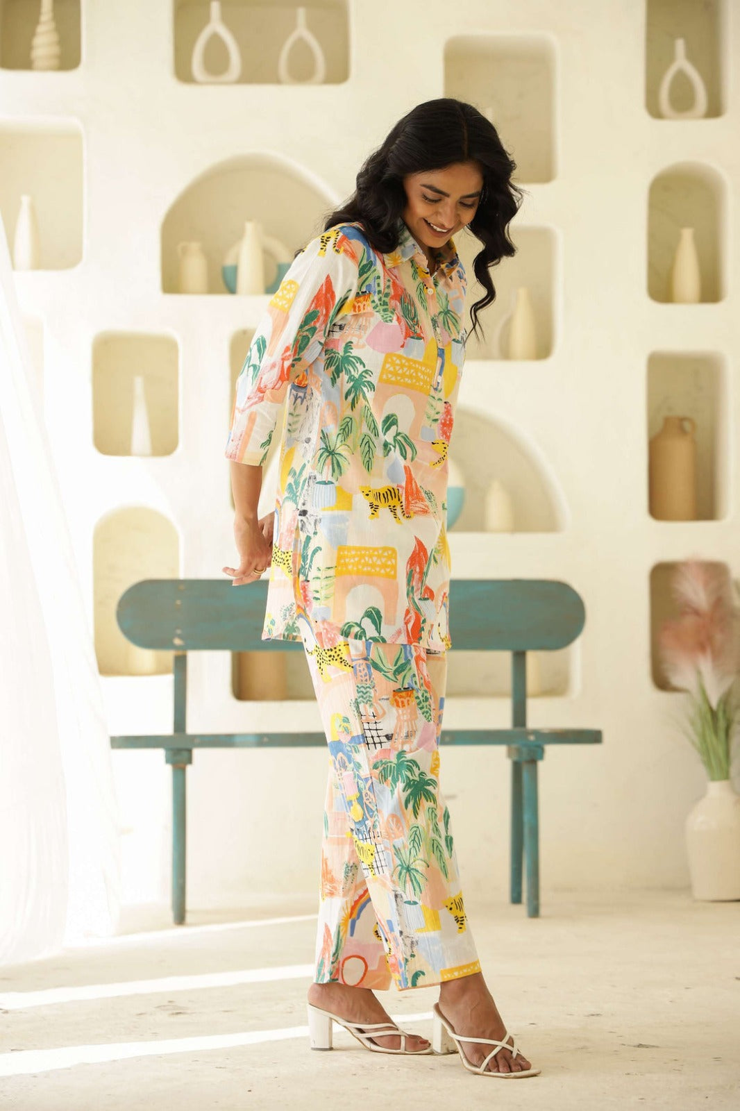 Aesthetic off White Printed Co ord Set