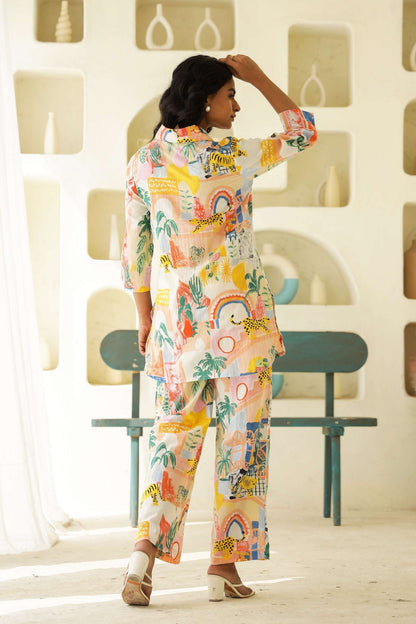 Aesthetic off White Printed Co ord Set