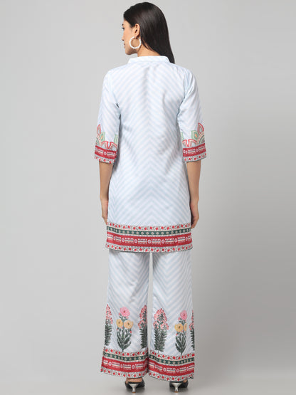 Beautiful White with Flower Pattern Embroidery Co Ord Set
