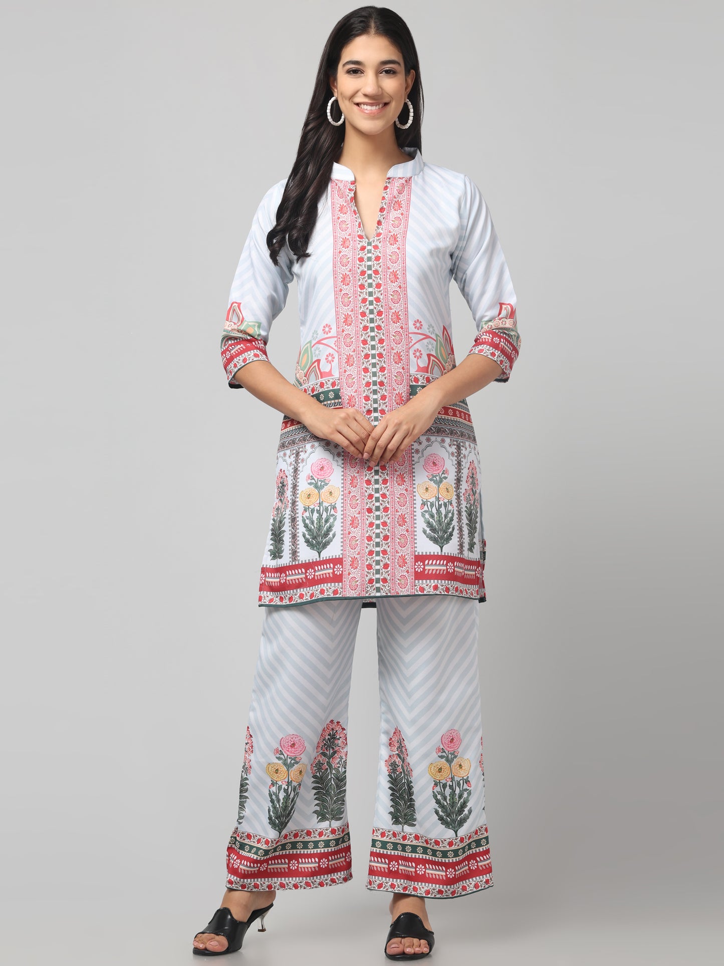 Beautiful White with Flower Pattern Embroidery Co Ord Set