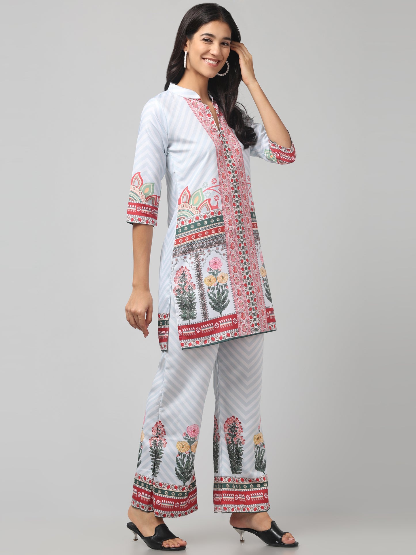 Beautiful White with Flower Pattern Embroidery Co Ord Set
