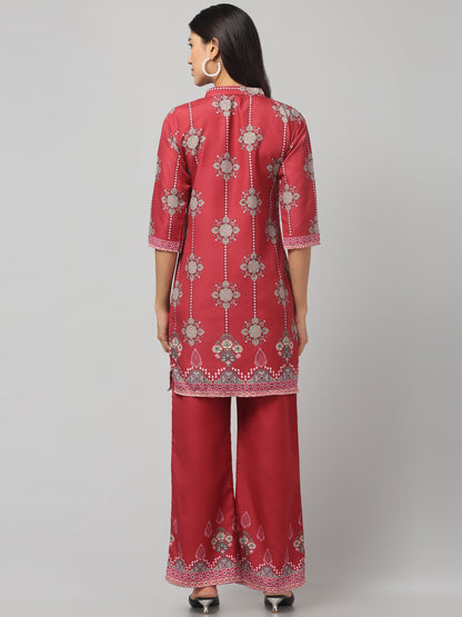 Aesthetic Red With Embroidery Print Co Ord Set