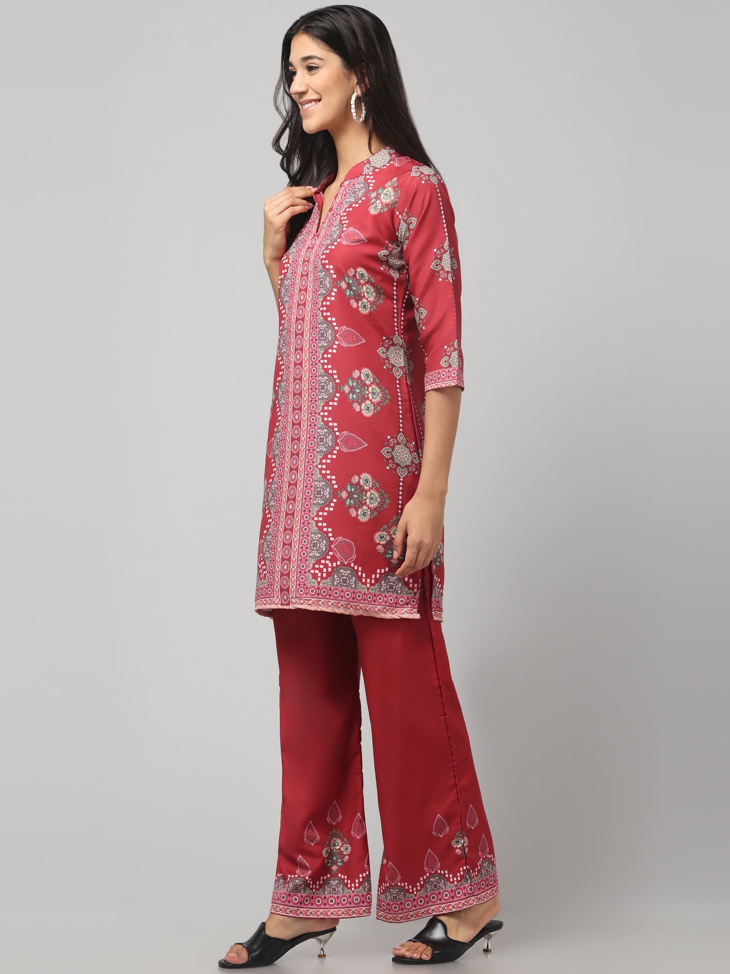 Aesthetic Red With Embroidery Print Co Ord Set