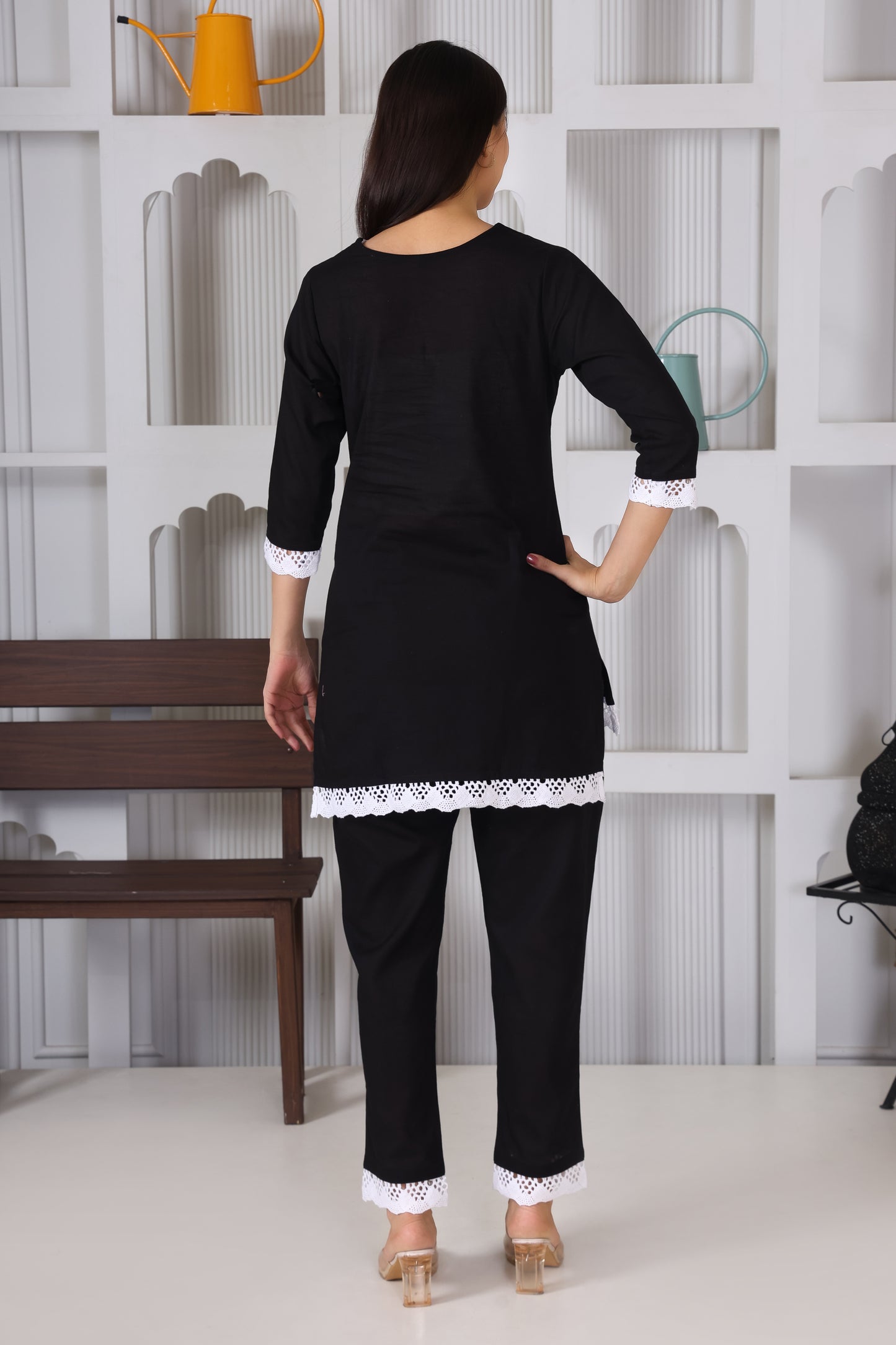 Elegant Black Lace Embroidery Co-Ord Set