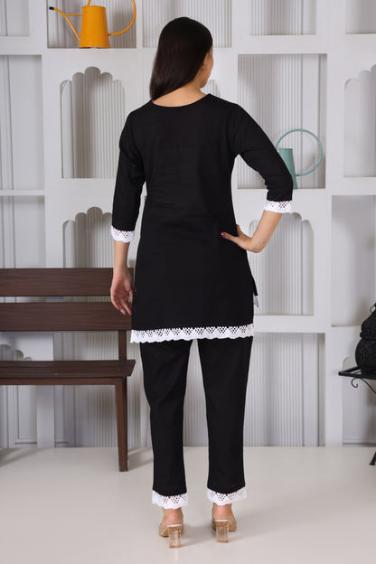 Elegant Black Lace Embroidery Co-Ord Set