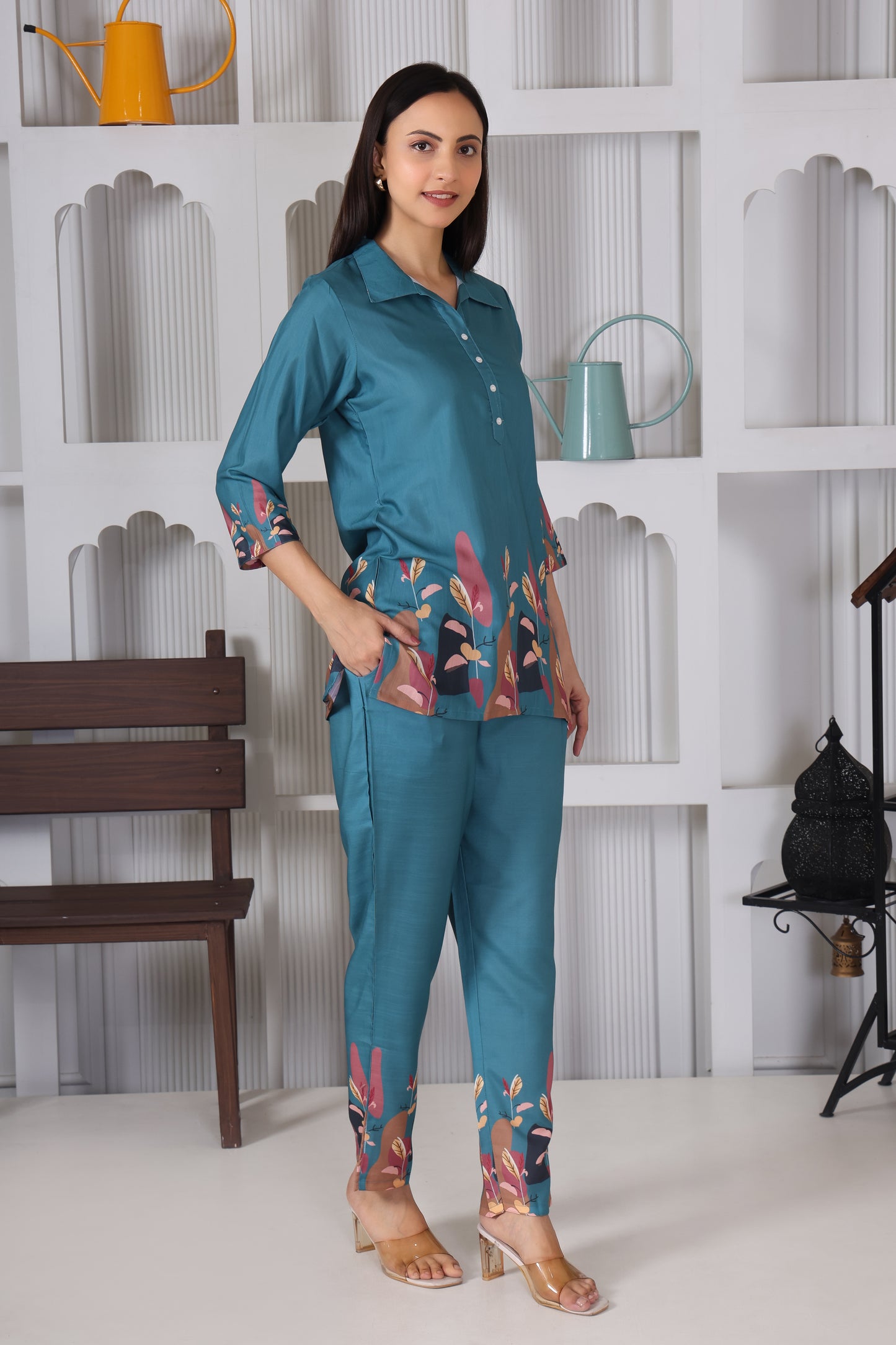 Icy Blue Floral Embroidered Co-Ord Set – Summer Bloom Edition