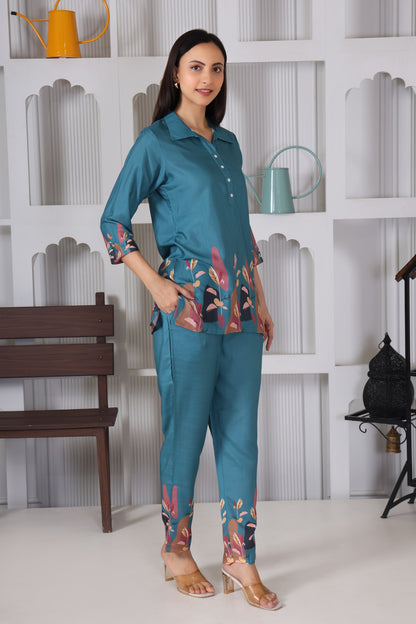 Icy Blue Floral Embroidered Co-Ord Set – Summer Bloom Edition