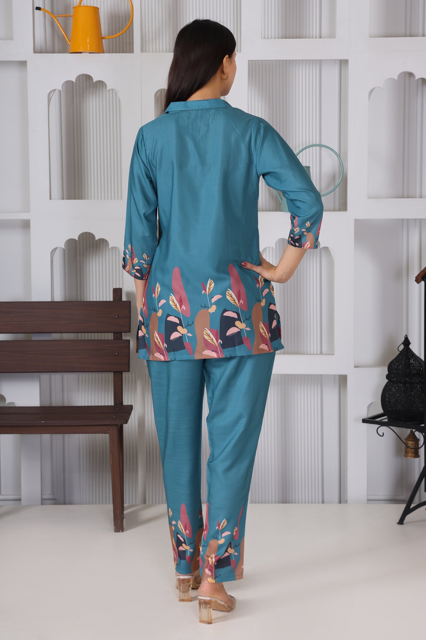 Icy Blue Floral Embroidered Co-Ord Set – Summer Bloom Edition