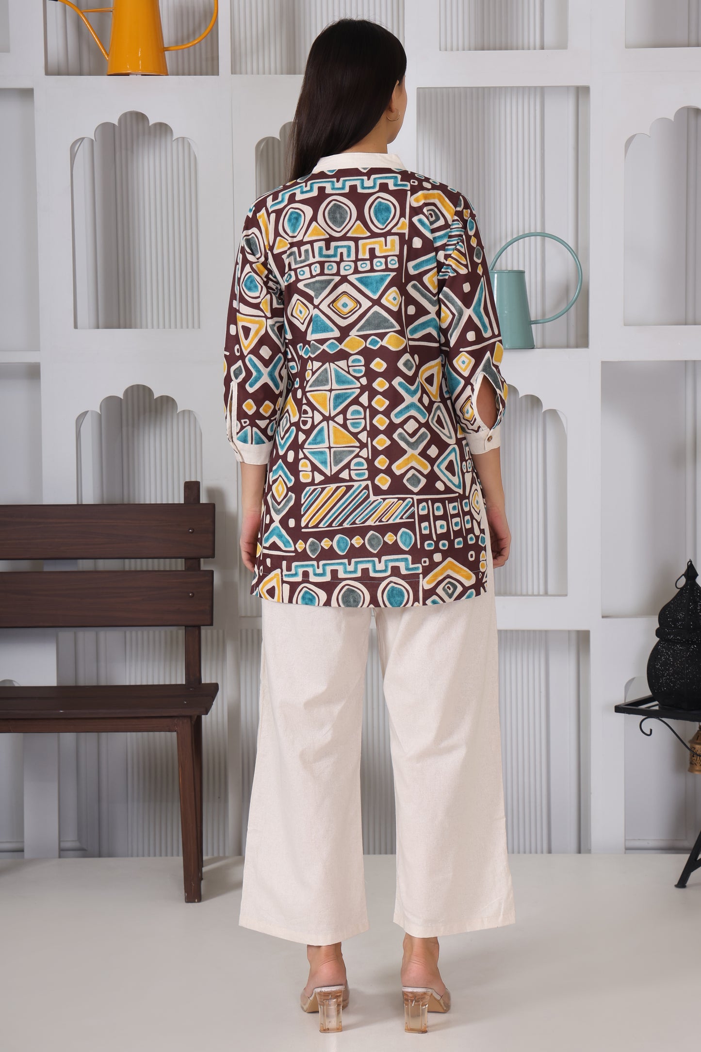 Hosita Brown With Tribal Print Cotton Co-ord Set – Bold Geometry