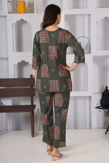 Green Block Printed Co-Ord Set – Summer Bloom Edition