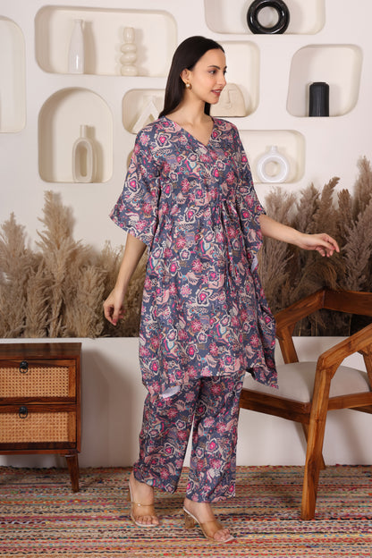 Hosita Grey with Magenta Base Kaftan Co Ord Set