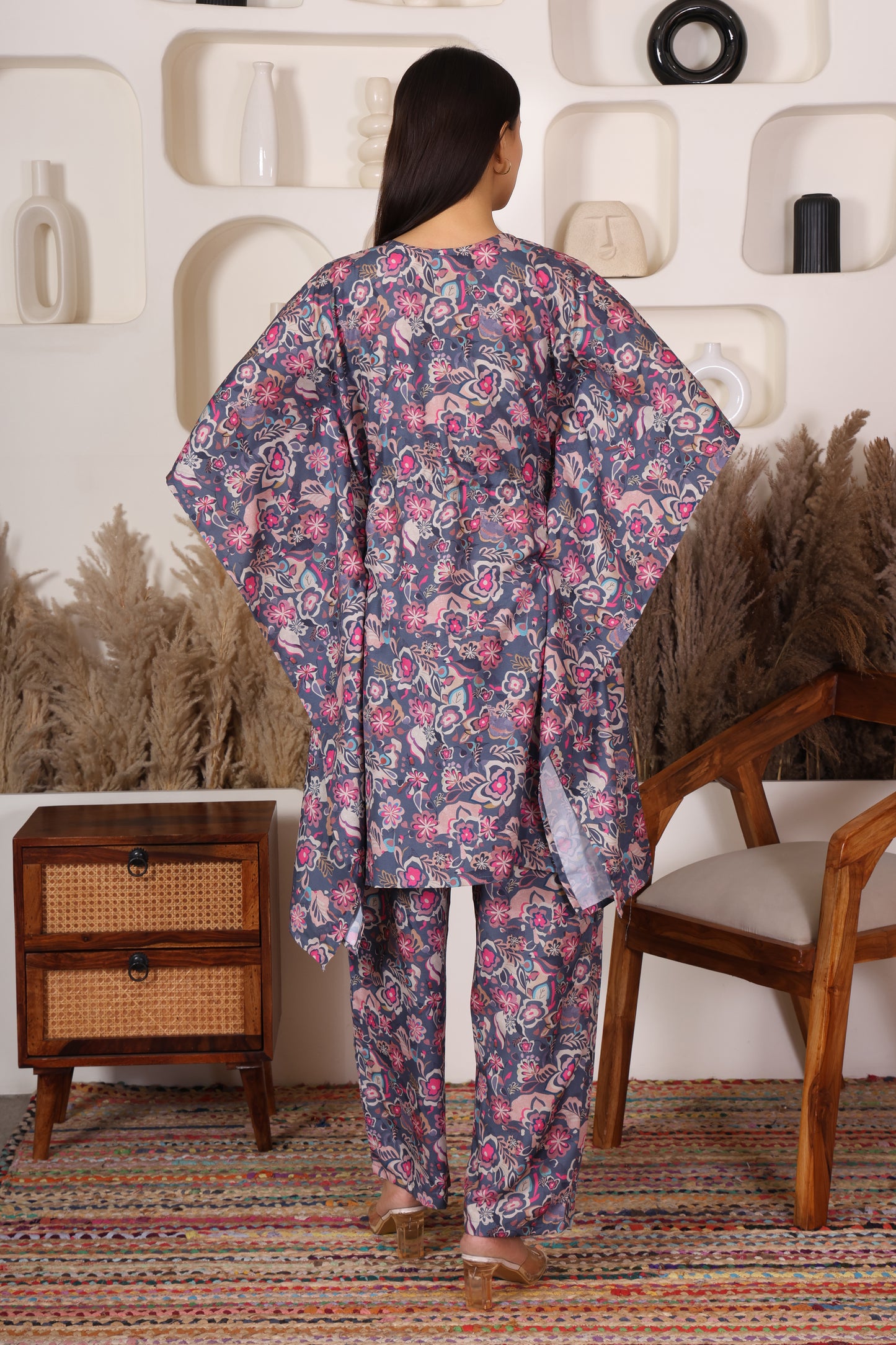 Hosita Grey with Magenta Base Kaftan Co Ord Set