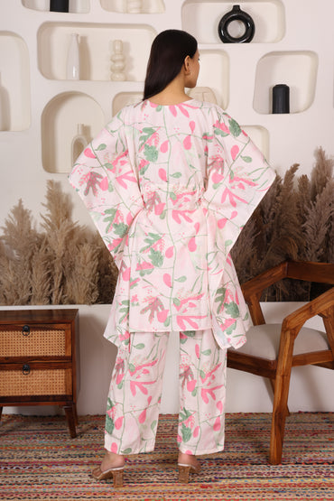Hosita Stylish Pink Floral Kaftan Co Ord Set