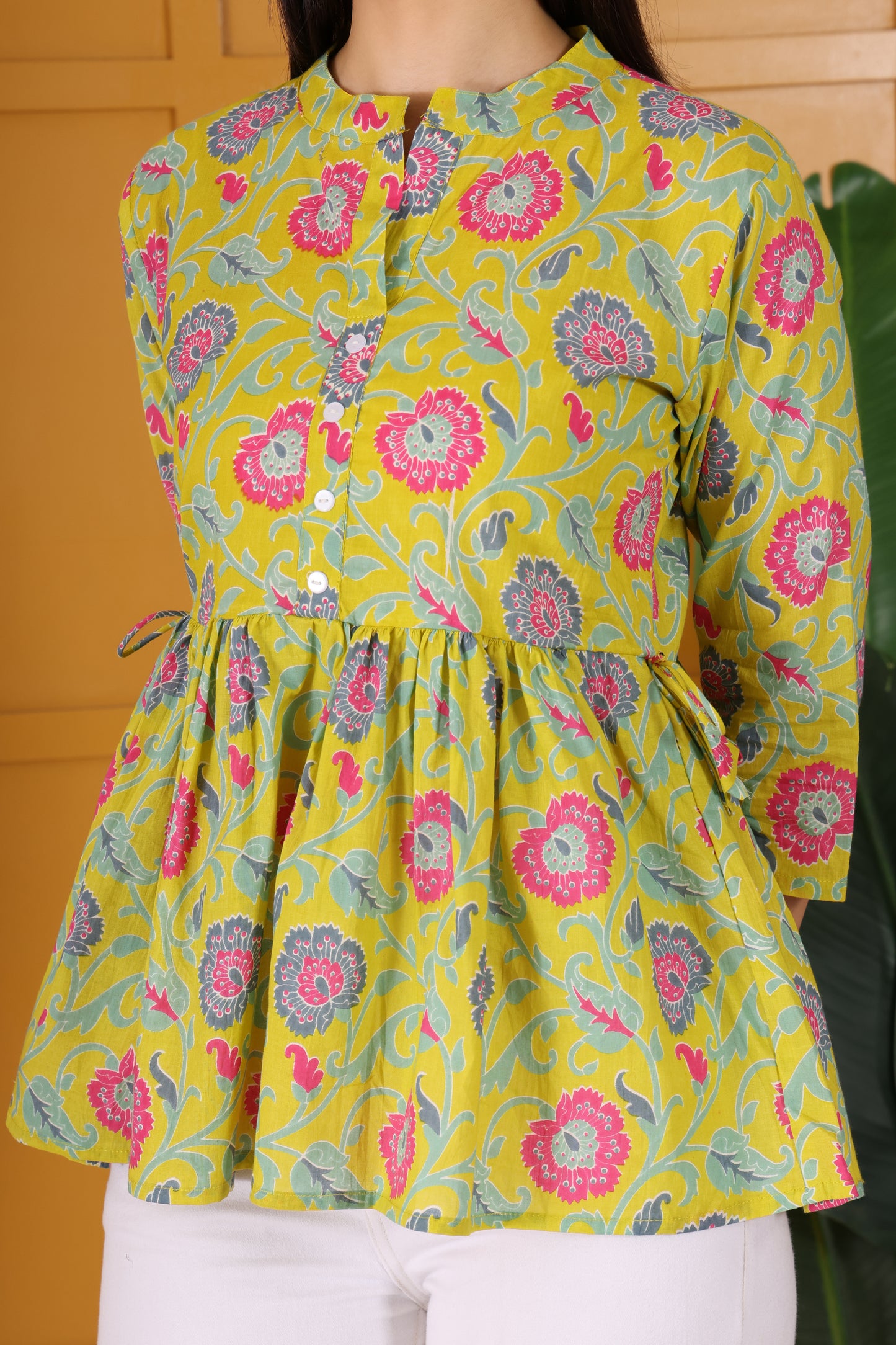Hosita Mustard Printed Cotton Voile Tunic