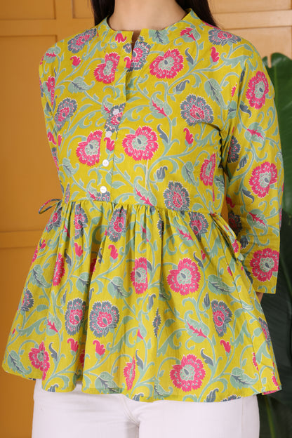 Hosita Mustard Printed Cotton Voile Tunic