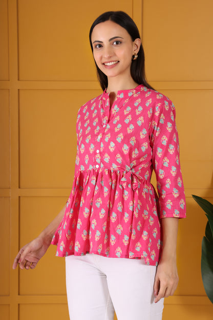 Hosita Magenta Red Printed Cotton Tunic