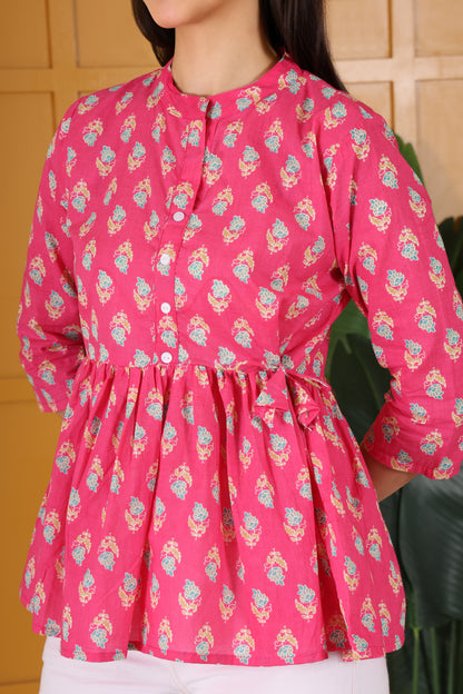 Hosita Magenta Red Printed Cotton Tunic